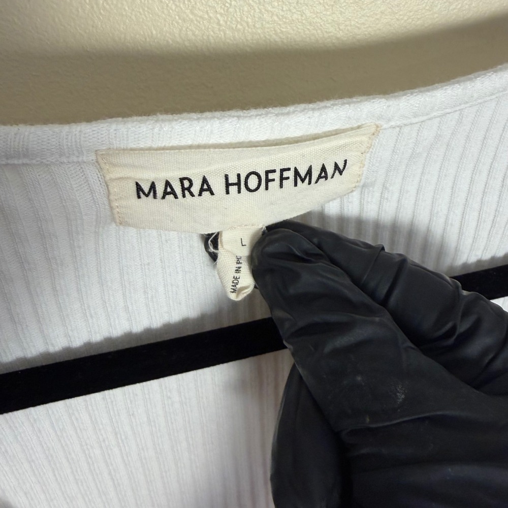 Mara Hoffman Bodysuit Large White Ribbed Deep V-Neck Sleeveless Thong Snap - Picture 4 of 8